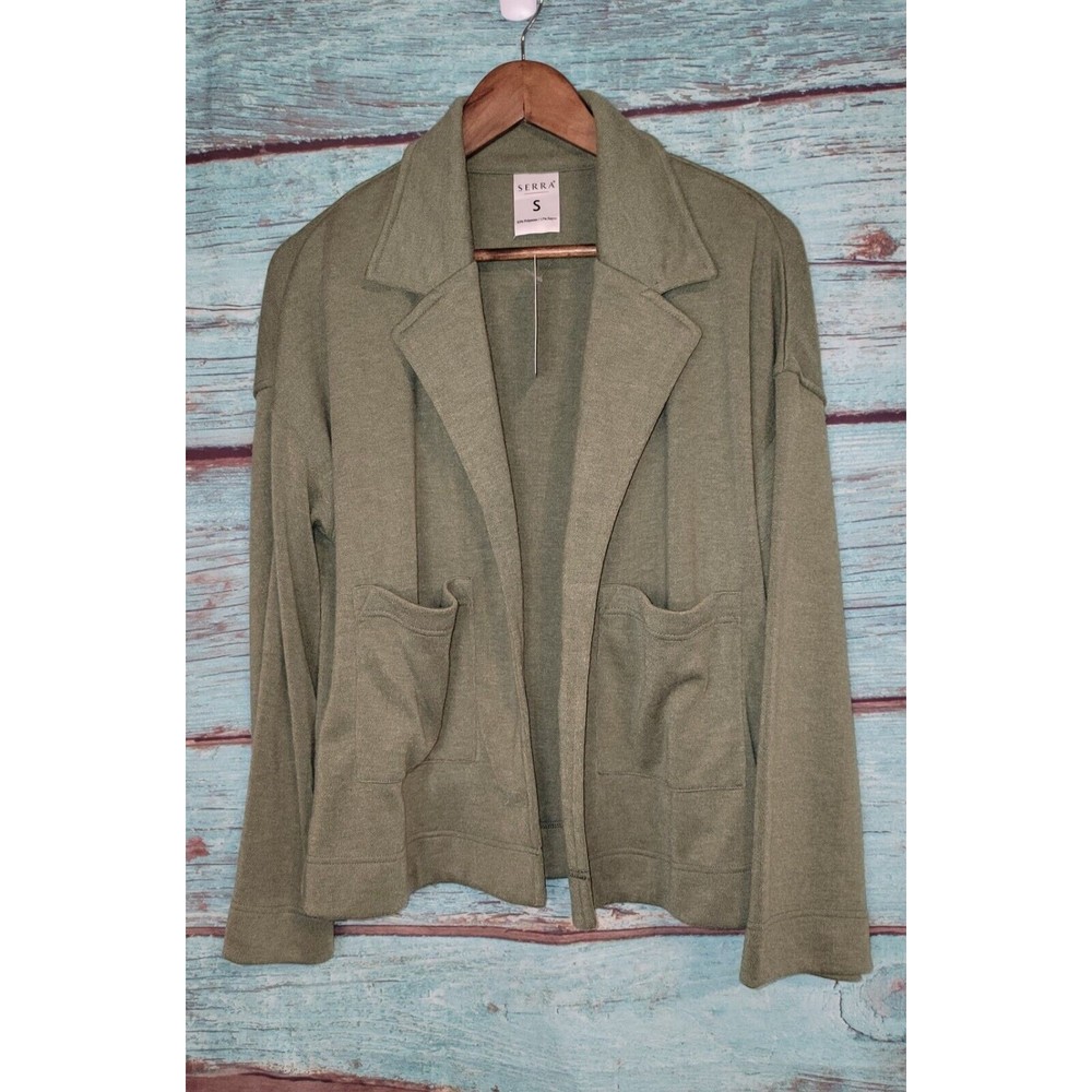 Serra Womens Oversize Small Green Knit Coatigan Jacket Kimono Sleeve Normcore